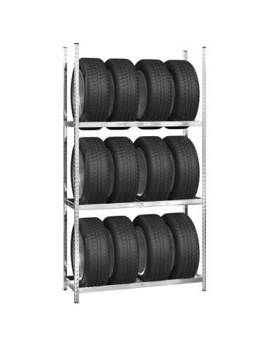 Portapneumatici a 3 Livelli Argento 110x40x200 cm in Acciaio
