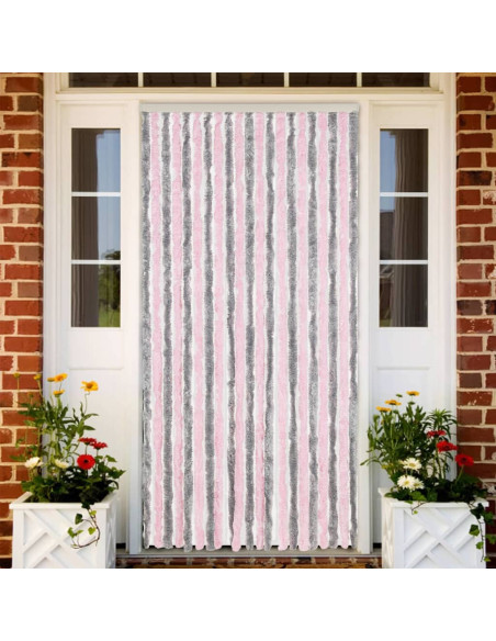 Tenda Antimosche Grigio Argento e Rosa 90x200 cm in Ciniglia