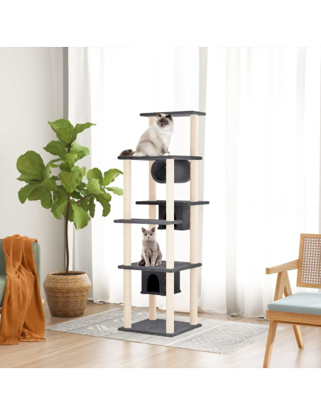 Albero per Gatti con Tiragraffi in Sisal Grigio Scuro 169 cm