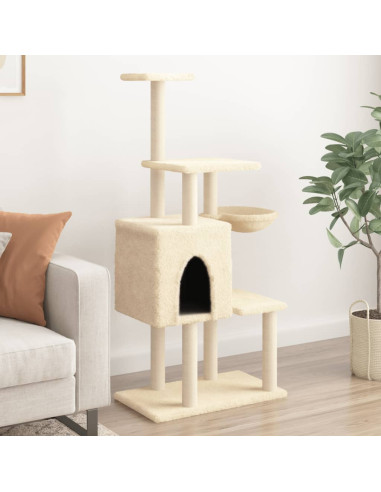 Albero per Gatti con Tiragraffi in Sisal Crema 131 cm