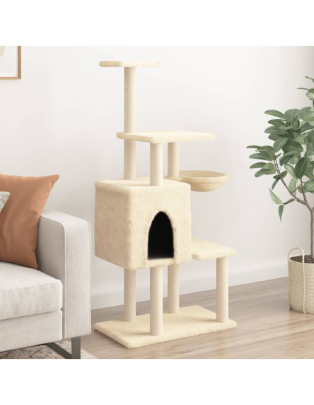 Albero per Gatti con Tiragraffi in Sisal Crema 131 cm