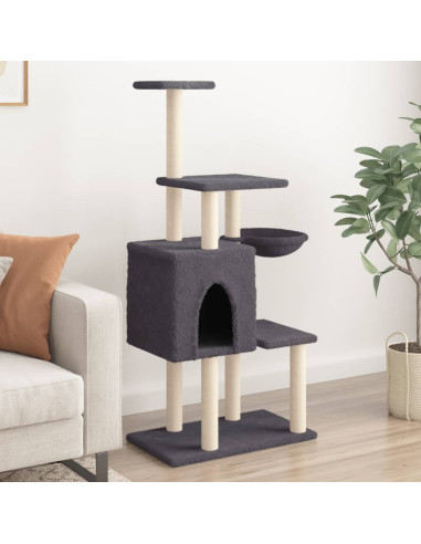 Albero per Gatti con Tiragraffi in Sisal Grigio Scuro 131 cm