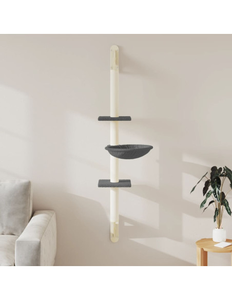 Albero per Gatti con Tiragraffi a Parete Grigio Scuro 142,5 cm