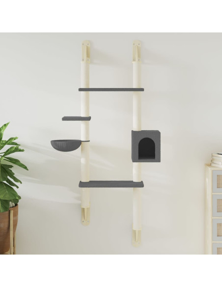 Albero per Gatti con Tiragraffi a Parete Grigio Scuro 180 cm