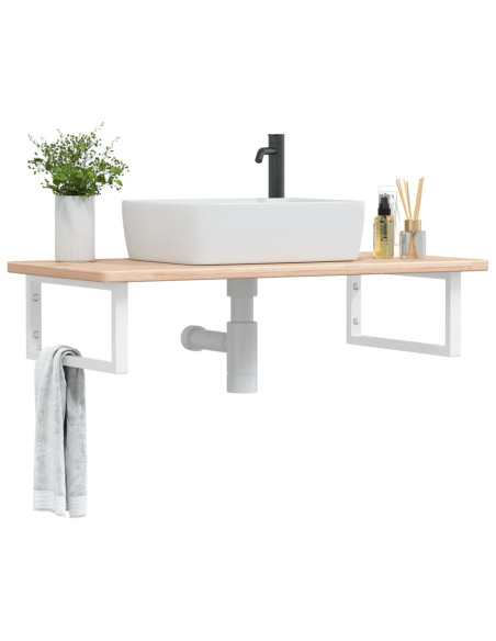 Ripiano a Parete per Lavabo in Acciaio e Massello di Rovere