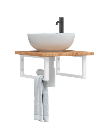 Ripiano a Parete per Lavabo in Acciaio e Massello di Rovere