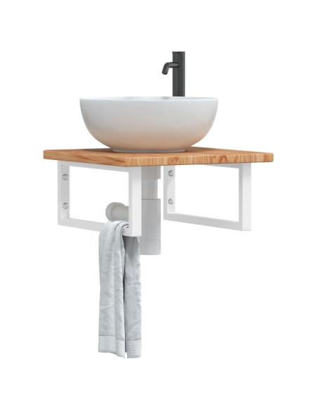 Ripiano a Parete per Lavabo in Acciaio e Massello di Rovere