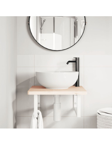 Ripiano a Parete per Lavabo in Acciaio e Massello di Faggio