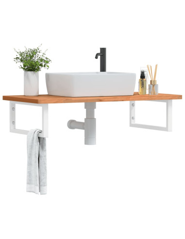 Ripiano a Parete per Lavabo in Acciaio e Massello di Faggio