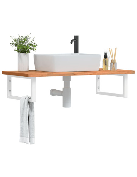 Ripiano a Parete per Lavabo in Acciaio e Massello di Faggio