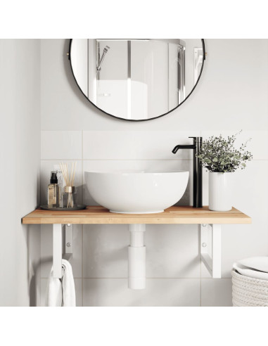 Ripiano a Parete per Lavabo in Acciaio e Massello di Acacia
