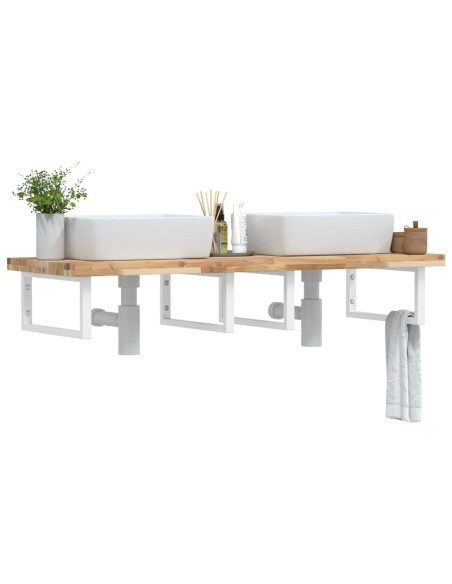 Ripiano a Parete per Lavabo in Acciaio e Massello di Acacia