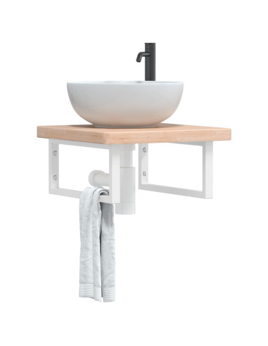 Ripiano a Parete per Lavabo in Acciaio e Massello di Rovere