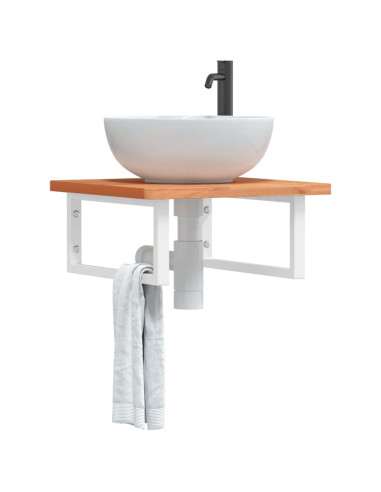 Ripiano a Parete per Lavabo in Acciaio e Massello di Faggio