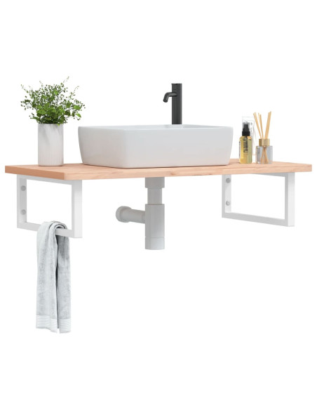 Ripiano a Parete per Lavabo in Acciaio e Massello di Faggio