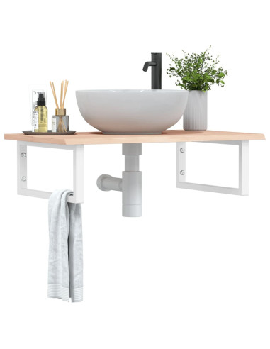 Ripiano a Parete per Lavabo in Acciaio e Massello di Rovere