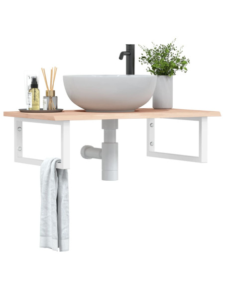 Ripiano a Parete per Lavabo in Acciaio e Massello di Rovere