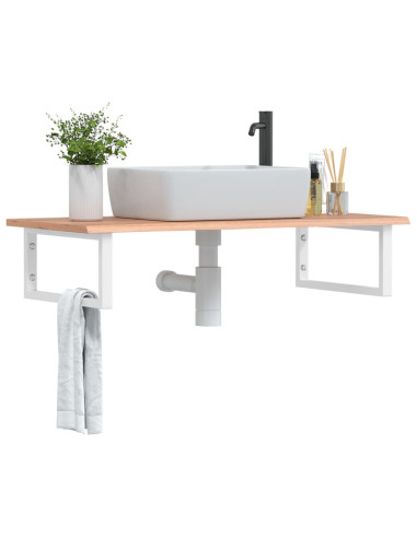 Ripiano a Parete per Lavabo in Acciaio e Massello di Rovere