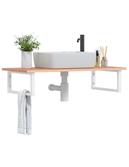 Ripiano a Parete per Lavabo in Acciaio e Massello di Rovere