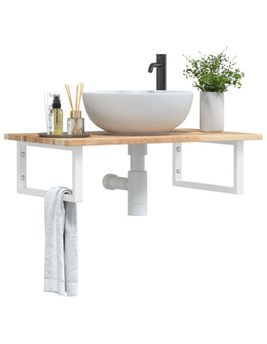 Ripiano a Parete per Lavabo in Acciaio e Massello di Acacia