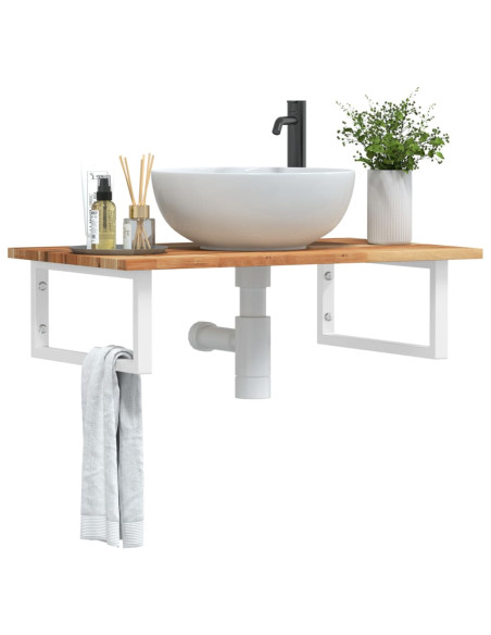 Ripiano a Parete per Lavabo in Acciaio e Massello di Acacia