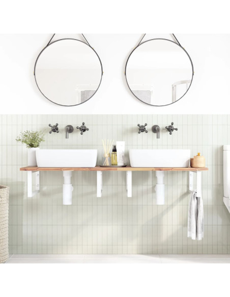 Ripiano a Parete per Lavabo in Acciaio e Massello di Acacia