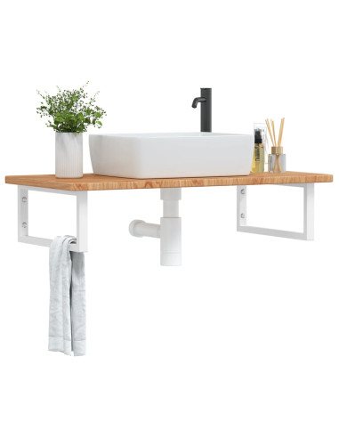 Ripiano a Parete per Lavabo in Acciaio e Massello di Rovere