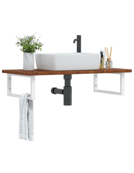 Ripiano a Parete per Lavabo in Acciaio e Massello di Rovere