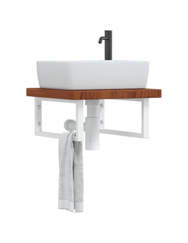 Ripiano a Parete per Lavabo in Acciaio e Massello di Rovere