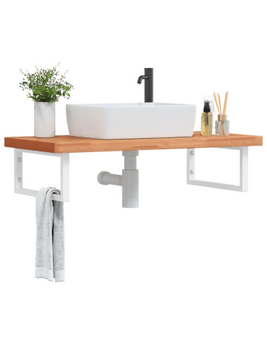 Ripiano a Parete per Lavabo in Acciaio e Massello di Faggio