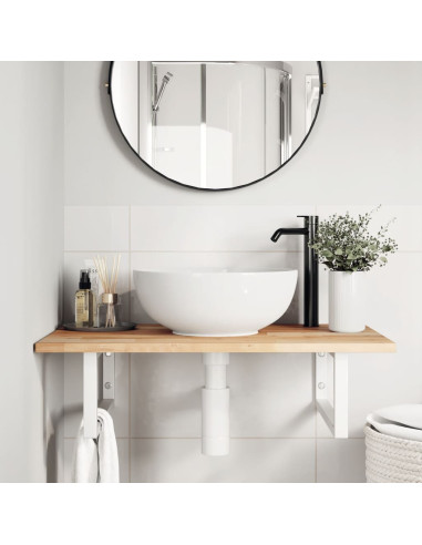 Ripiano a Parete per Lavabo in Acciaio e Massello di Acacia