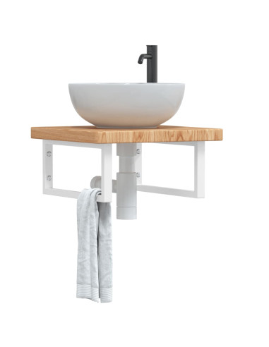 Ripiano a Parete per Lavabo in Acciaio e Massello di Rovere