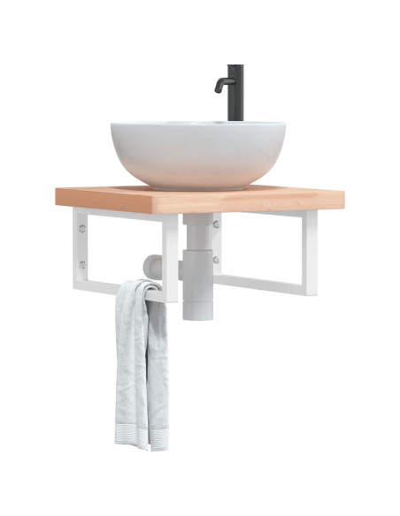 Ripiano a Parete per Lavabo in Acciaio e Massello di Faggio