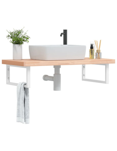 Ripiano a Parete per Lavabo in Acciaio e Massello di Faggio