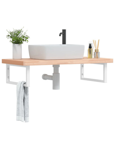 Ripiano a Parete per Lavabo in Acciaio e Massello di Faggio