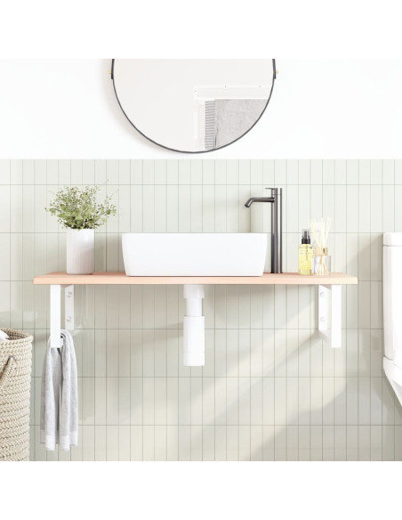 Ripiano a Parete per Lavabo in Acciaio e Massello di Rovere