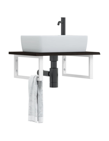 Ripiano a Parete per Lavabo in Acciaio e Massello di Rovere