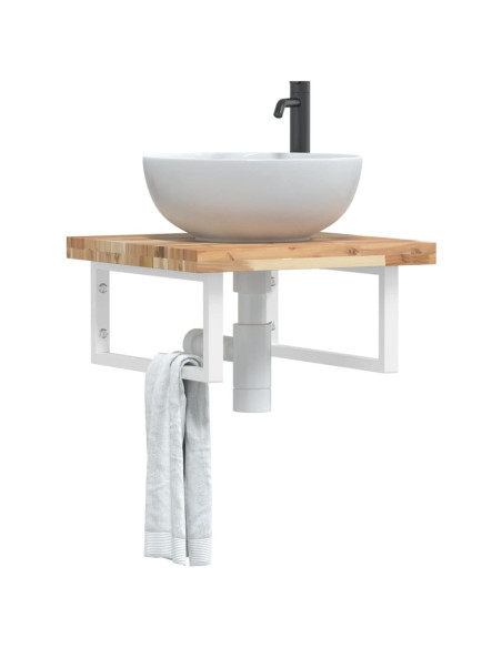 Ripiano a Parete per Lavabo in Acciaio e Massello di Acacia