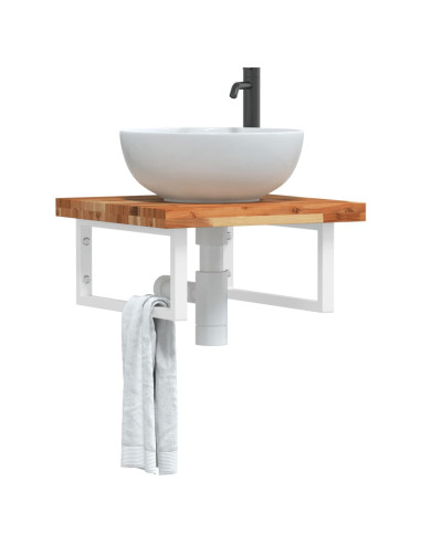 Ripiano a Parete per Lavabo in Acciaio e Massello di Acacia