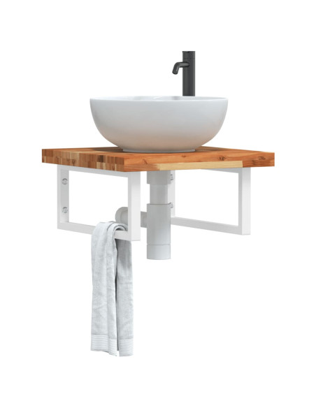 Ripiano a Parete per Lavabo in Acciaio e Massello di Acacia