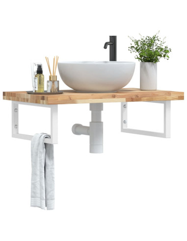 Ripiano a Parete per Lavabo in Acciaio e Massello di Acacia