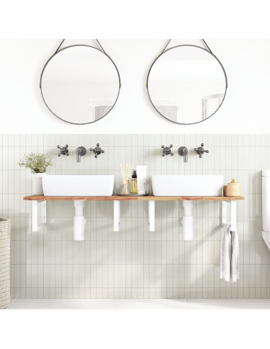 Ripiano a Parete per Lavabo in Acciaio e Massello di Acacia