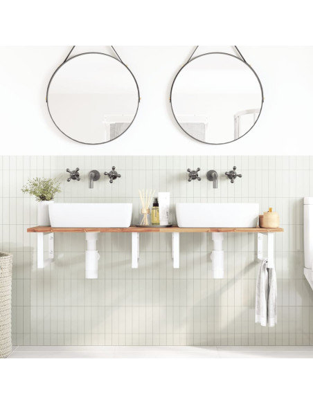 Ripiano a Parete per Lavabo in Acciaio e Massello di Acacia