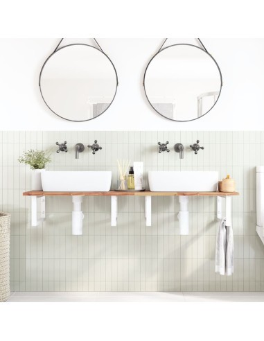 Ripiano a Parete per Lavabo in Acciaio e Massello di Acacia