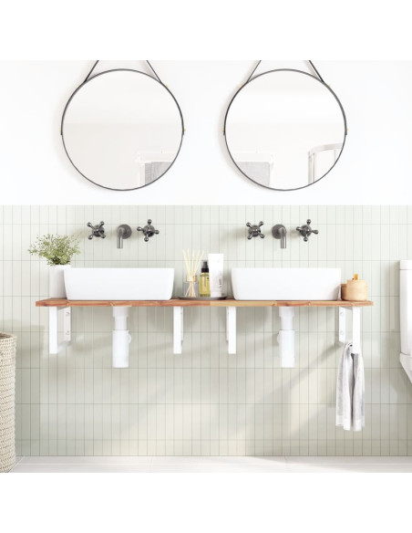 Ripiano a Parete per Lavabo in Acciaio e Massello di Acacia