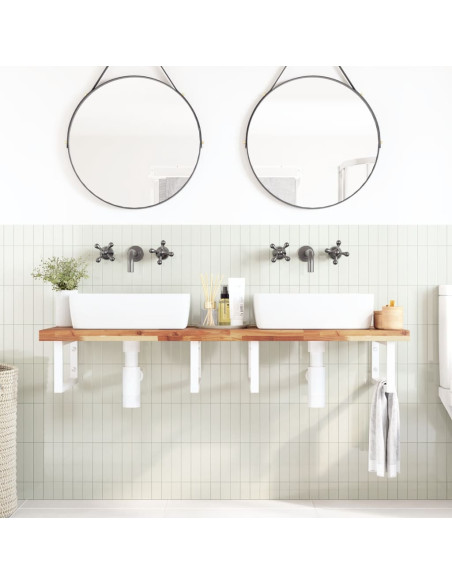 Ripiano a Parete per Lavabo in Acciaio e Massello di Acacia