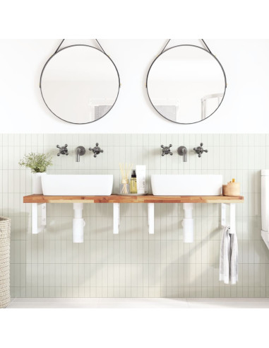 Ripiano a Parete per Lavabo in Acciaio e Massello di Acacia