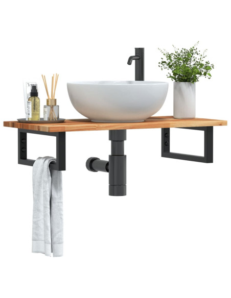 Ripiano a Parete per Lavabo in Acciaio e Massello di Acacia