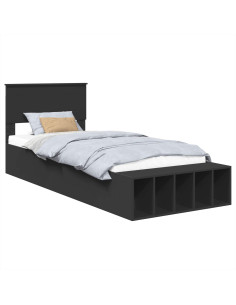 Struttura del letto Nero 100 x 200 cm Legno multistrato 2