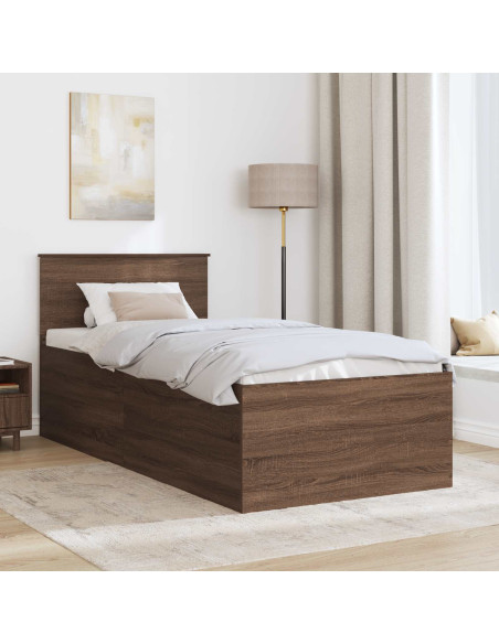 Struttura del letto con testiera Rovere Marrone 75 x 190 cm